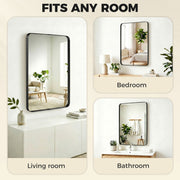 Wall Mirror with Shatter Resistant Tempered Glass and Rounded Corners for Safe Homes Black Homcom