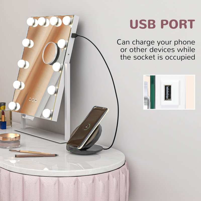 Tabletop Makeup Mirror with 12 LED Bulbs and Adjustable Light Settings for Dressing Tables, White