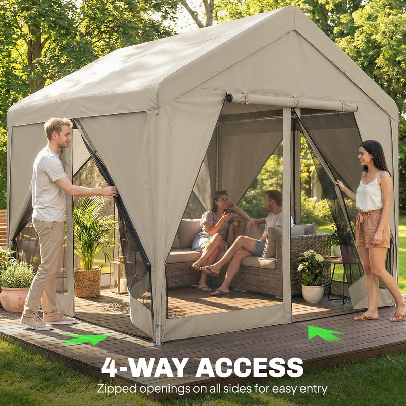 3x3m Garden Gazebo with Insect Netting and Weather Protection for Private Outdoor Gatherings, Khaki Outsunny