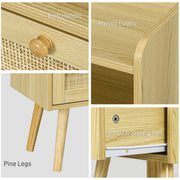 Set of Two Rattan Bedside Tables with Drawers for Bedroom Storage Wood Effect Brown