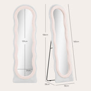 Pink Wavy Velvet Feel Full Length Mirror Stylish Bedroom Decor by HOMCOM