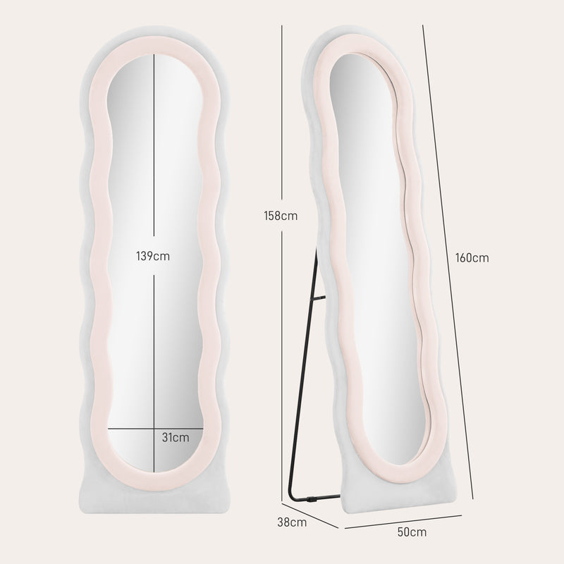 Pink Wavy Velvet Feel Full Length Mirror Stylish Bedroom Decor by HOMCOM