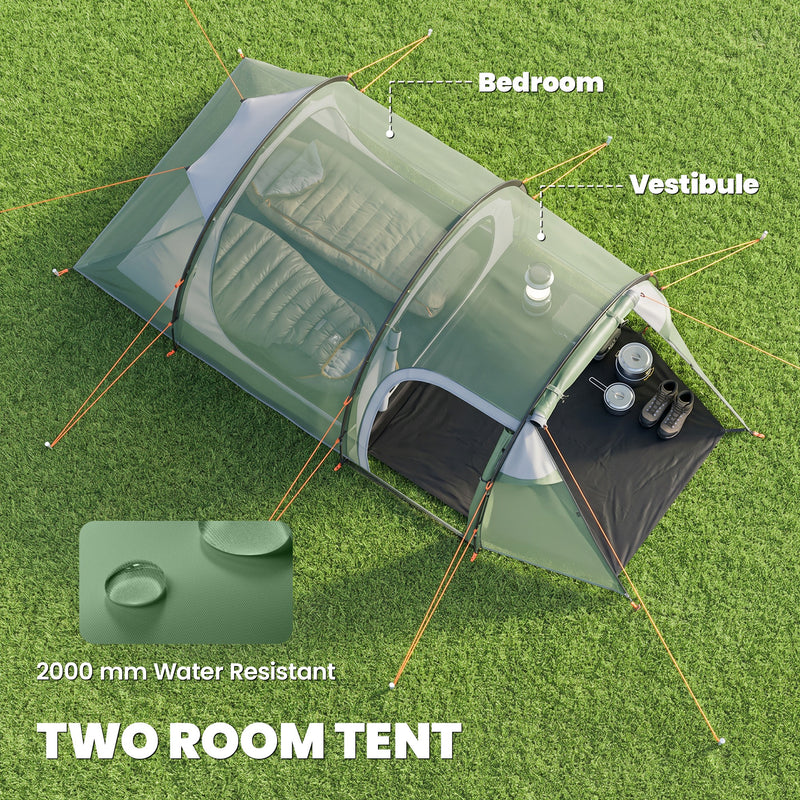 Outsunny Three-Man, Two-Room Tent - Green