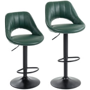 Set of 2 Adjustable Faux Leather Swivel Bar Stools with Footrest for Kitchen Island Dark Green