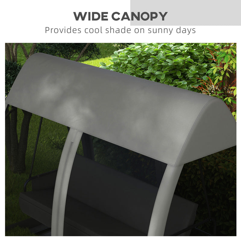 Grey 3 Seater Garden Swing Chair Converts to Bed with Curtains and Canopy for Shade