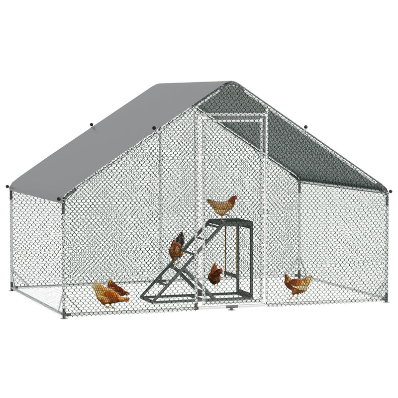 Large Walk In Chicken Run with Activity Shelf and Weatherproof Cover for Outdoor Use Green