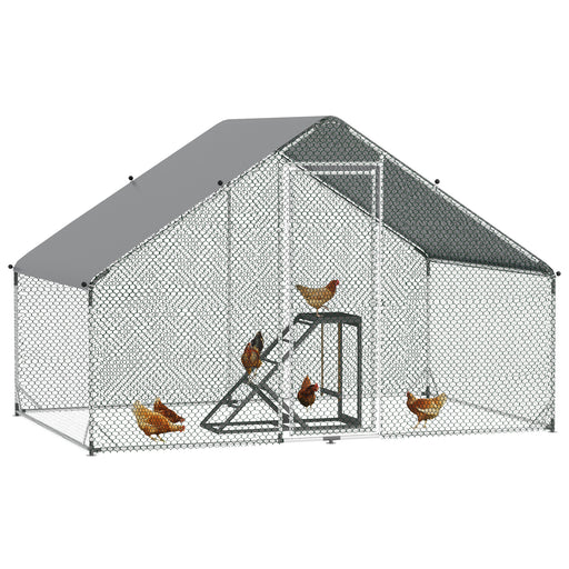Large Walk In Chicken Run with Activity Shelf and Weatherproof Cover for Outdoor Use Green