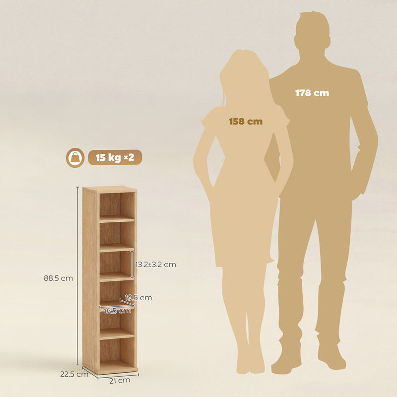 CD Storage Shelves Set of 2 for Organising Media with Adjustable Compartments Natural Wood Finish