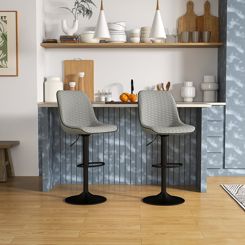 Set of Two Grey Faux Leather Bar Stools with Adjustable Height by HOMCOM