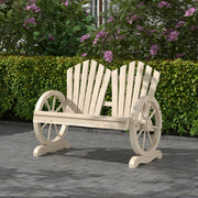 Outsunny Fir Wood Love Seats with Wheel-Shaped Armrests, Large Load-Bearing Chair, Natural Wood Finish AOSOM