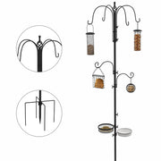 Wild Bird Feeding Station with 6 Hooks and 4 Feeders for Garden Outdoor Use, Black