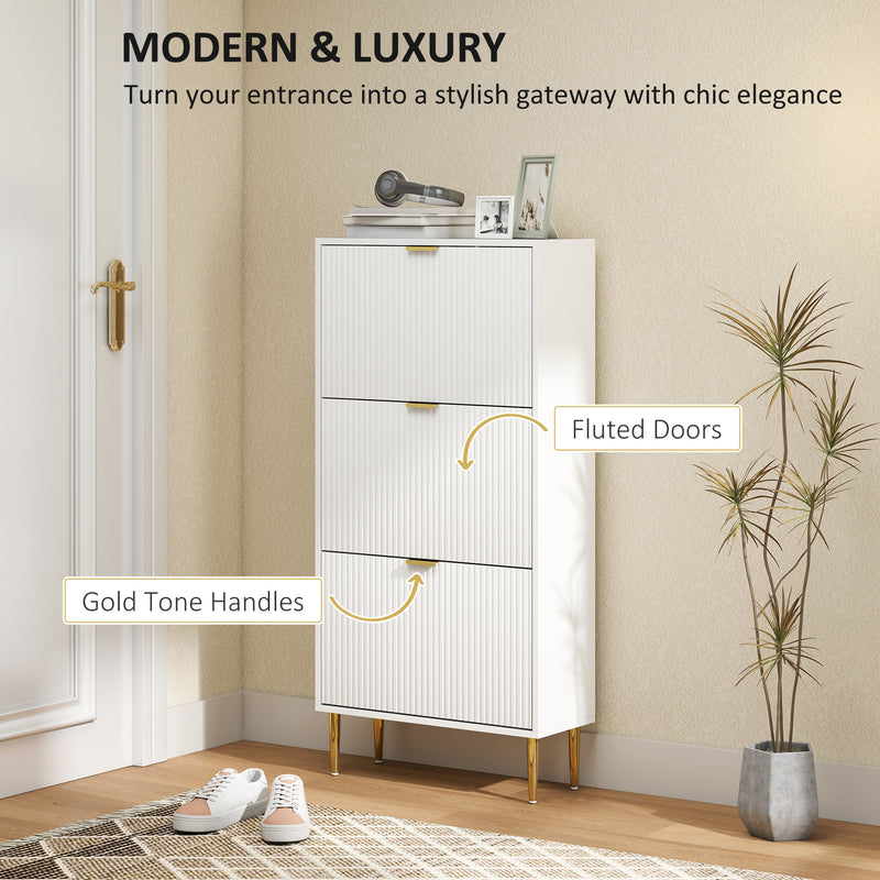 Slim Shoe Storage Cabinet With 3 Flip Drawers Ideal For Hallways Or Entryways White