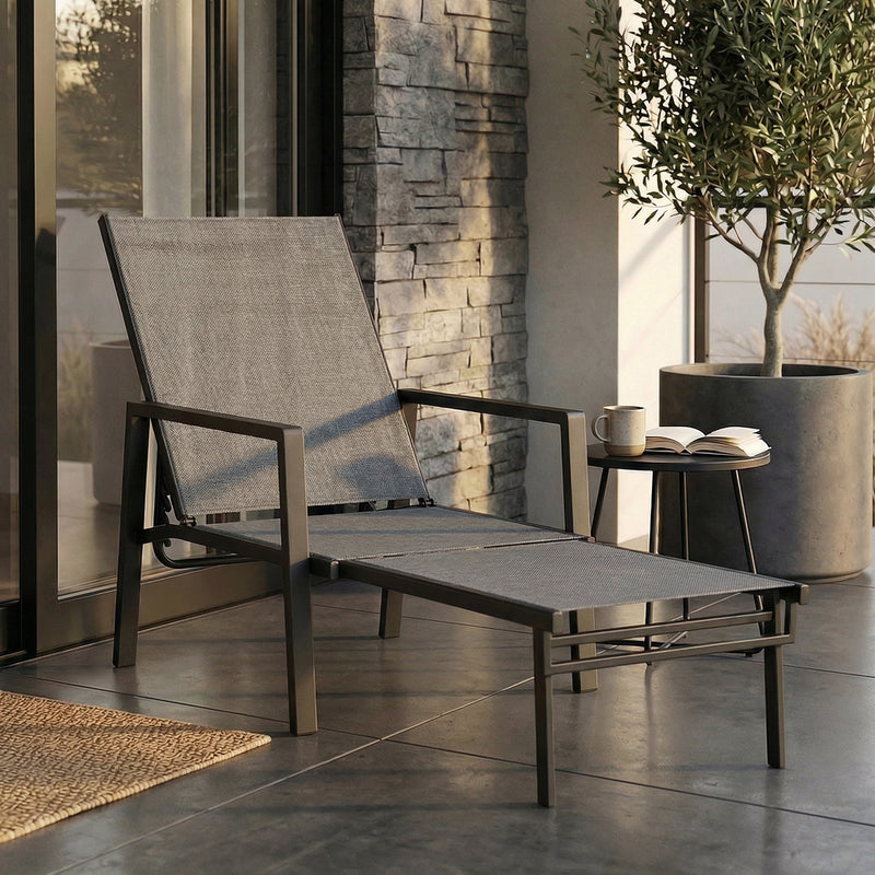 Sun Lounger with Adjustable Backrest and Pull Out Footrest for Garden Relaxation Dark Grey