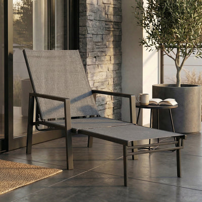 Sun Lounger with Adjustable Backrest and Pull Out Footrest for Garden Relaxation Dark Grey Outsunny