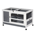 Elevated Wooden Rabbit Hutch with Slide Out Tray for Indoor Use Guinea Pig Cage Grey AOSOM