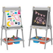 Kids Art Easel with Paper Roll Double Sided Whiteboard and Chalkboard by AIYAPLAY
