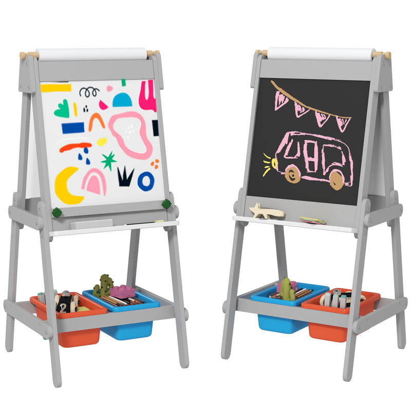 Kids Art Easel with Paper Roll Double Sided Whiteboard and Chalkboard by AIYAPLAY
