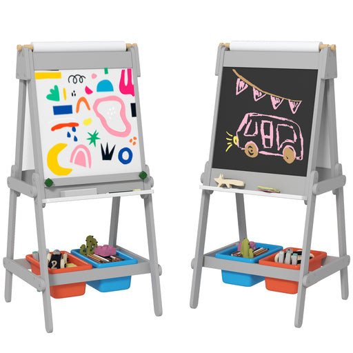Kids Art Easel with Paper Roll Double Sided Whiteboard and Chalkboard by AIYAPLAY