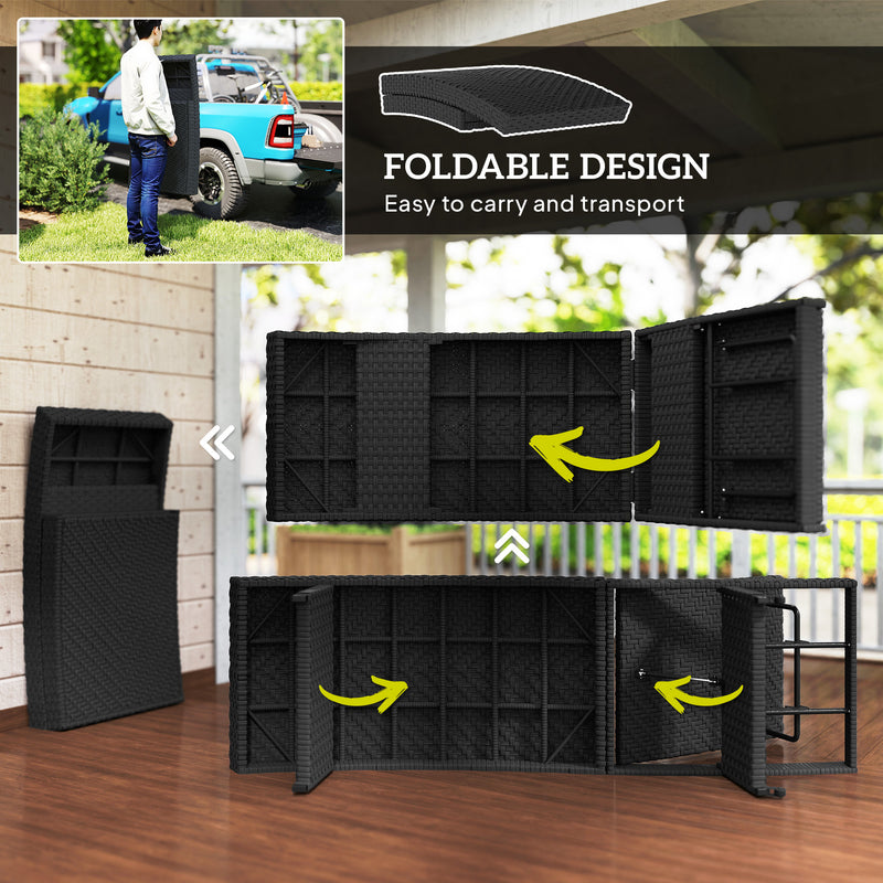 Black Rattan Folding Sun Lounger With Adjustable Backrest and Wheels by Outsunny