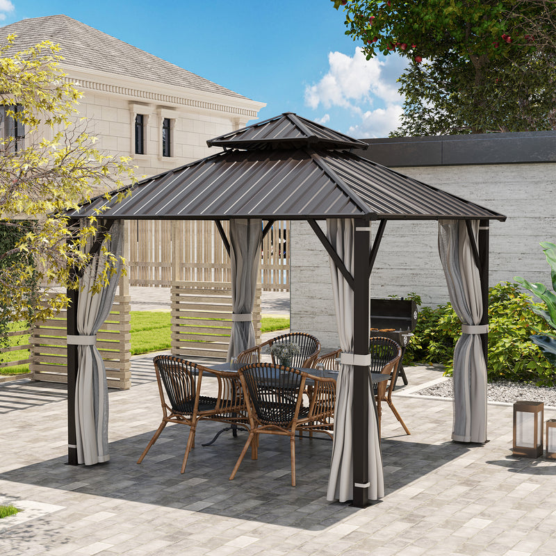 3 x 3m Hardtop Gazebo with Double Metal Roof and Waterproof Canopy by Outsunny