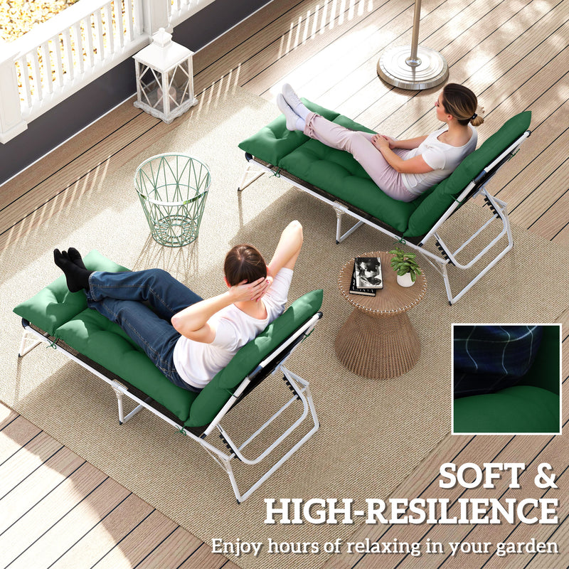 Outdoor Lounger Cushions Set of 2 for Extra Comfort and Support Green Outsunny