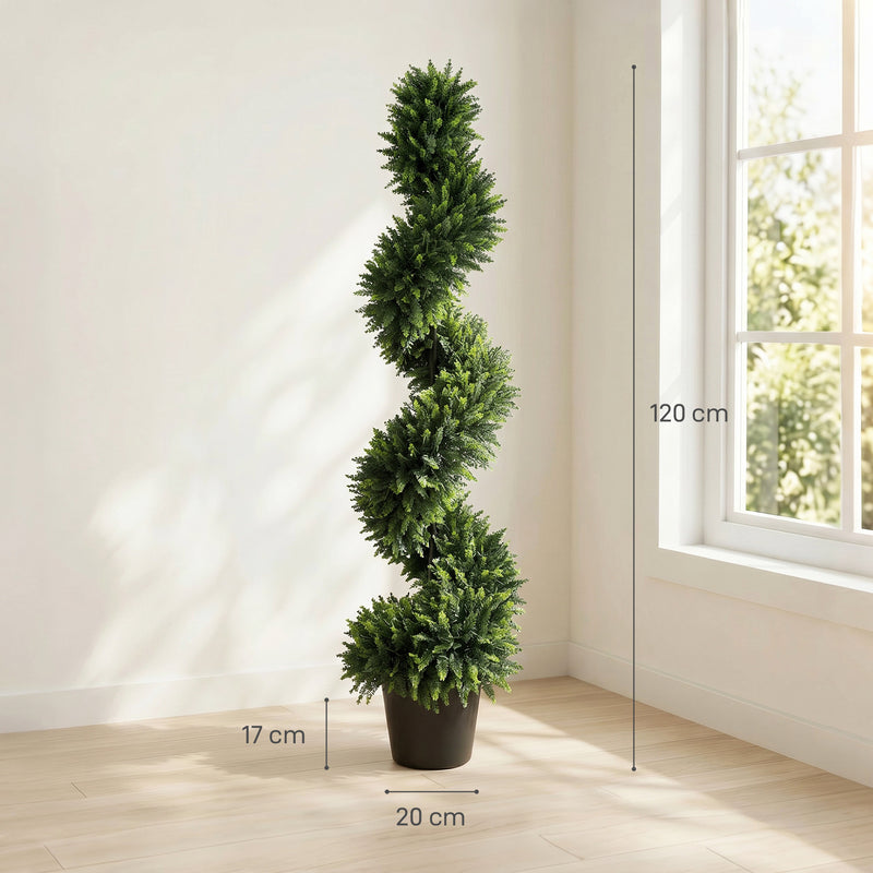 Artificial Spiral Cypress Trees Set of 2 for Easy Tidy Entrance 120 cm Deep Green Homcom