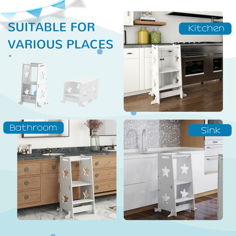 White 2-in-1 Toddler Step Stool with Safety Rail for Kitchen and Bathroom by AIYAPLAY