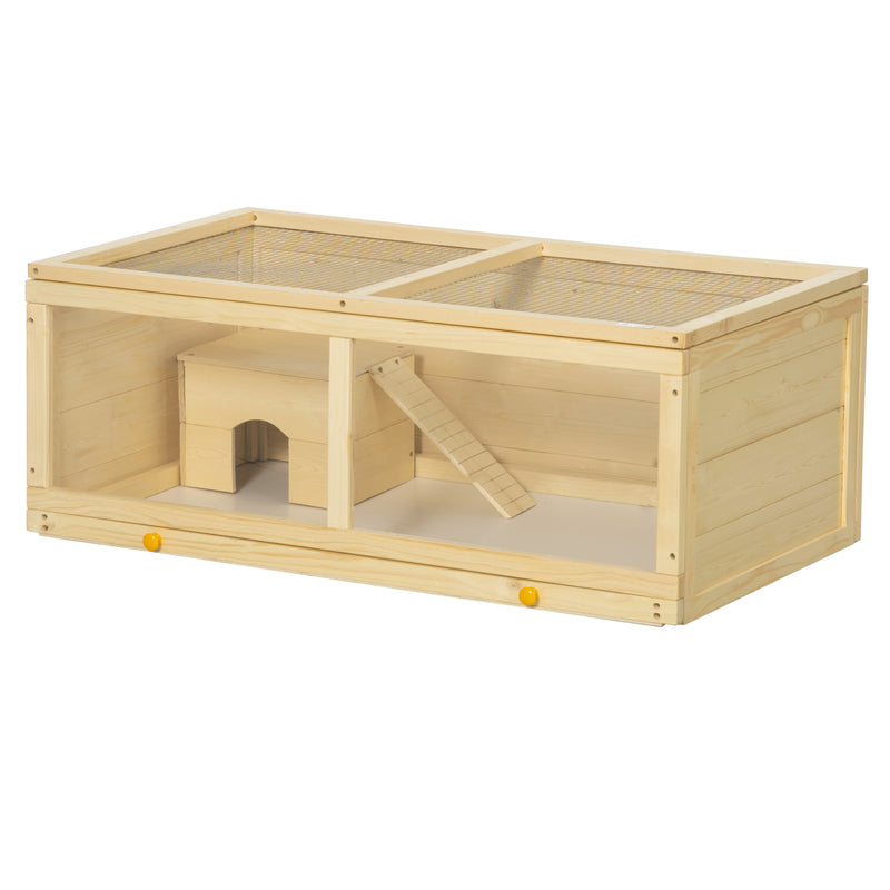 Wooden Hamster Cage with Sliding Tray and Openable Top for Syrian Hamsters by PawHut