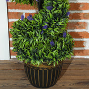 Set of 2 Artificial Boxwood Spiral Topiary Trees with Lavender in Pots 115cm by HOMCOM
