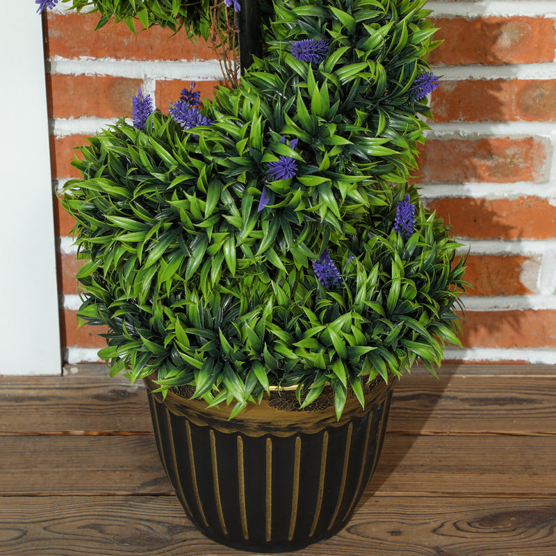 Set of 2 Artificial Boxwood Spiral Topiary Trees with Lavender in Pots 115cm by HOMCOM