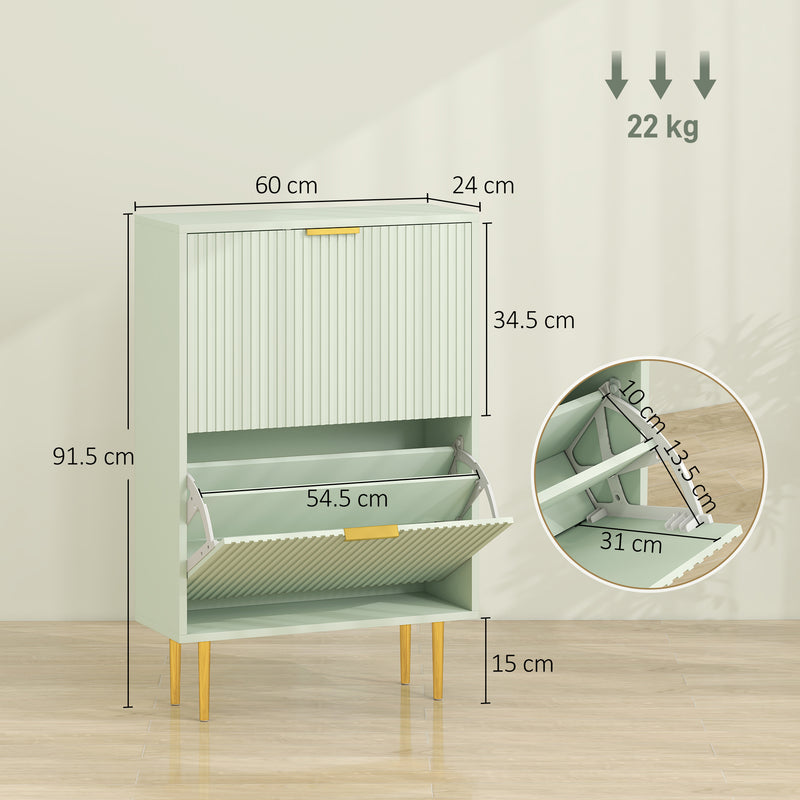 Shoe Cabinet for Hallway Storage with Adjustable Shelves and Flip Drawers Light Green