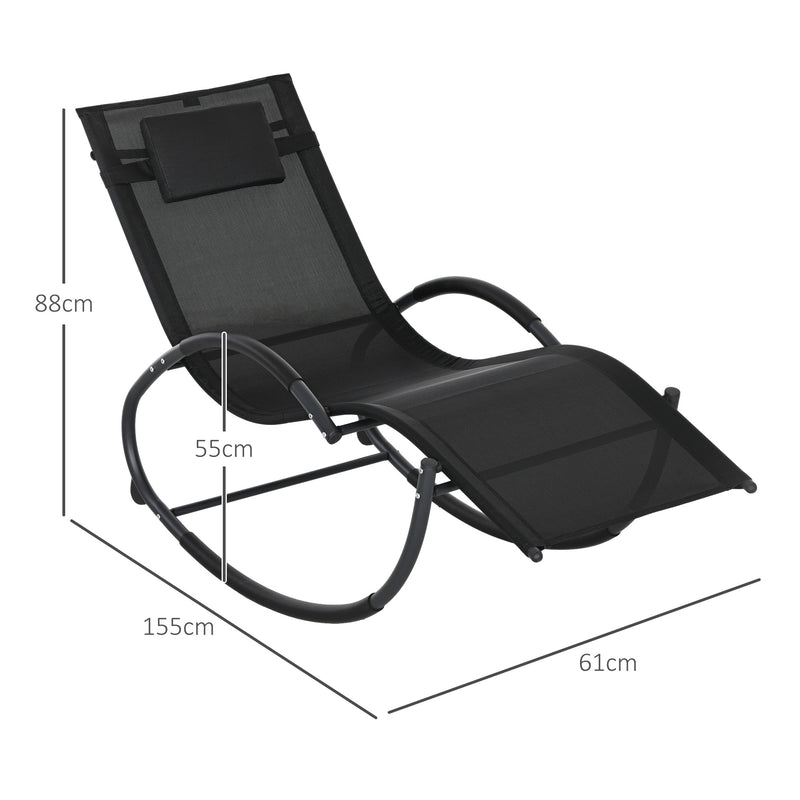 Zero Gravity Rocking Garden Chair with Pillow and Steel Frame for Outdoor Relaxing Black