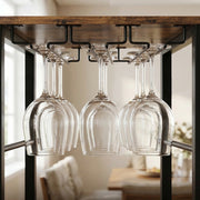 Slim Wine Rack for Small Spaces with Bottle and Glass Storage Rustic Brown Black Homcom