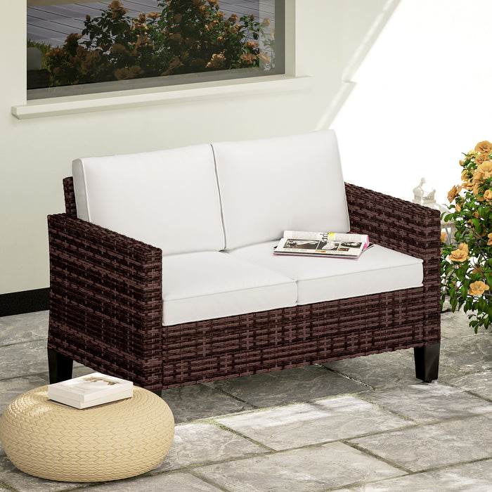 Brown Two Seater Rattan Outdoor Sofa for Garden and Patio by Outsunny