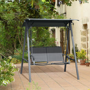 2 Seater Garden Swing Chair With Adjustable Canopy Shade And Metal Frame Dark Grey