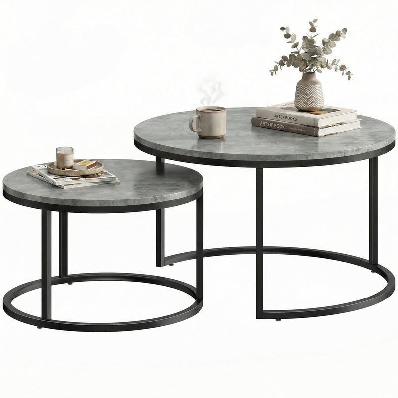 Round Nesting Coffee Tables For Living Room Marble Effect Tops With Steel Frame for Modern Homes Homcom
