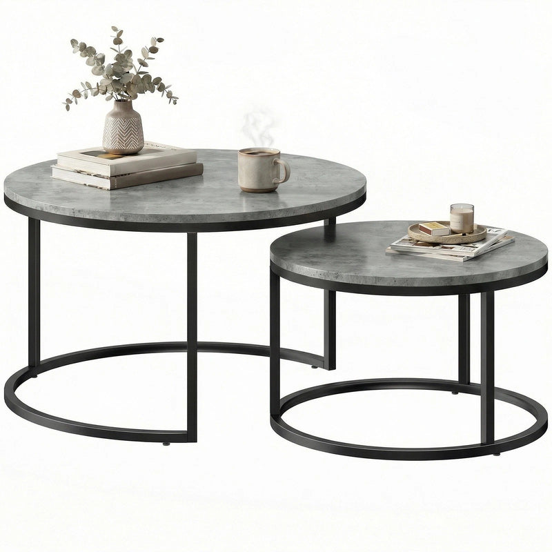 Round Nesting Coffee Tables For Living Room Marble Effect Tops With Steel Frame for Modern Homes Homcom