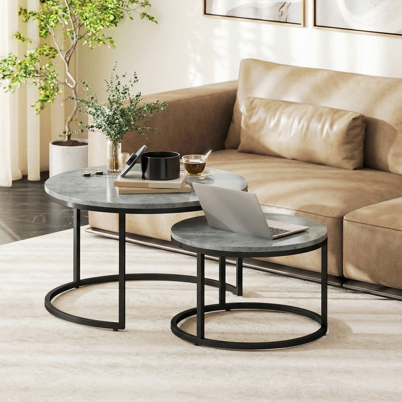 Round Nesting Coffee Tables For Living Room Marble Effect Tops With Steel Frame for Modern Homes Homcom