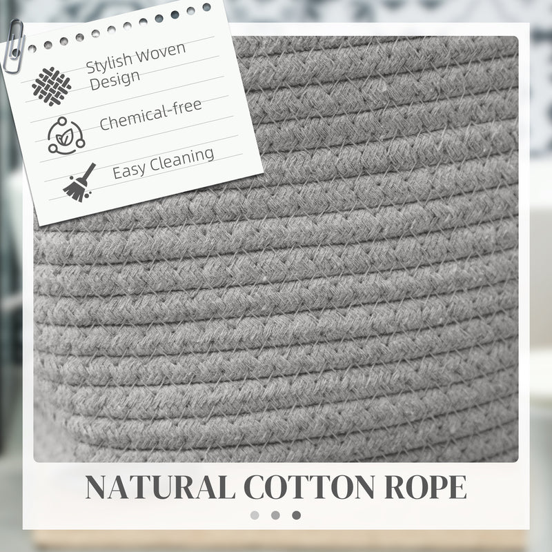 Cotton Rope Laundry Basket 36L With Easy Carry Handles For Clothes Storage, Grey
