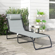 Light Grey Folding Sun Lounger with Four Recline Positions for Garden or Beach Use