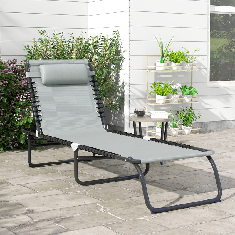 Light Grey Folding Sun Lounger with Four Recline Positions for Garden or Beach Use