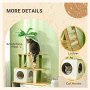 2 in 1 Hidden Cat Litter Box and Cat Tree with Scratching Posts and House, Oak