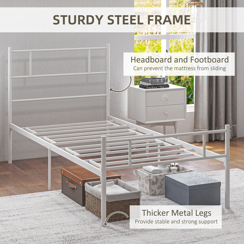 Single Metal Bed Frame with Headboard Footboard and 31cm Underbed Storage Black