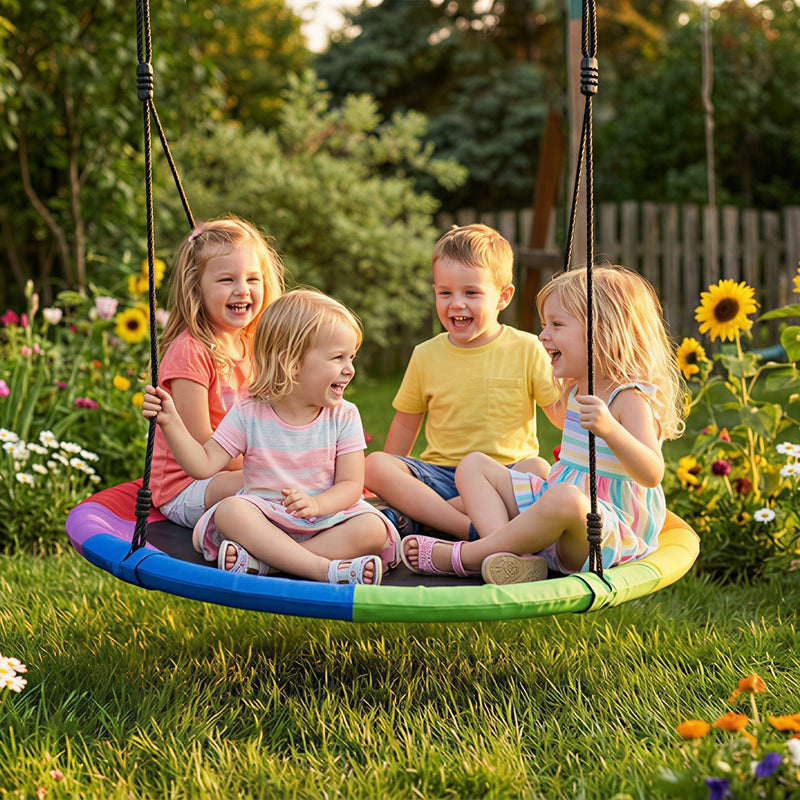Kids Garden Nest Swing for Up to 4 Children with Adjustable Ropes and Waterproof Seat Multicolour AOSOM
