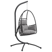 Hanging Swing Chair with Deep Cushion and Foldable Basket for Indoor or Outdoor Relaxation Black Outsunny