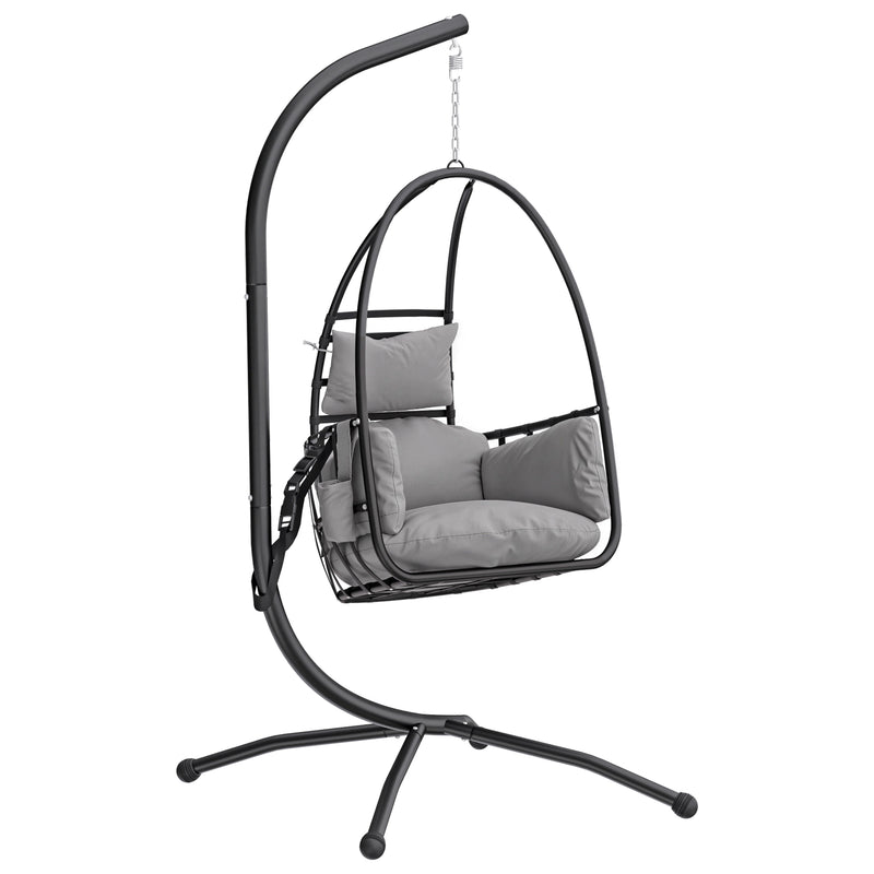 Hanging Swing Chair with Deep Cushion and Foldable Basket for Indoor or Outdoor Relaxation Black Outsunny