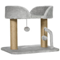 Pawhut grey indoor cat tree with jute posts and pom-pom toys, studio view