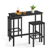 Vasagle industrial bar table with two backless stools in ebony black and ink black, studio shot