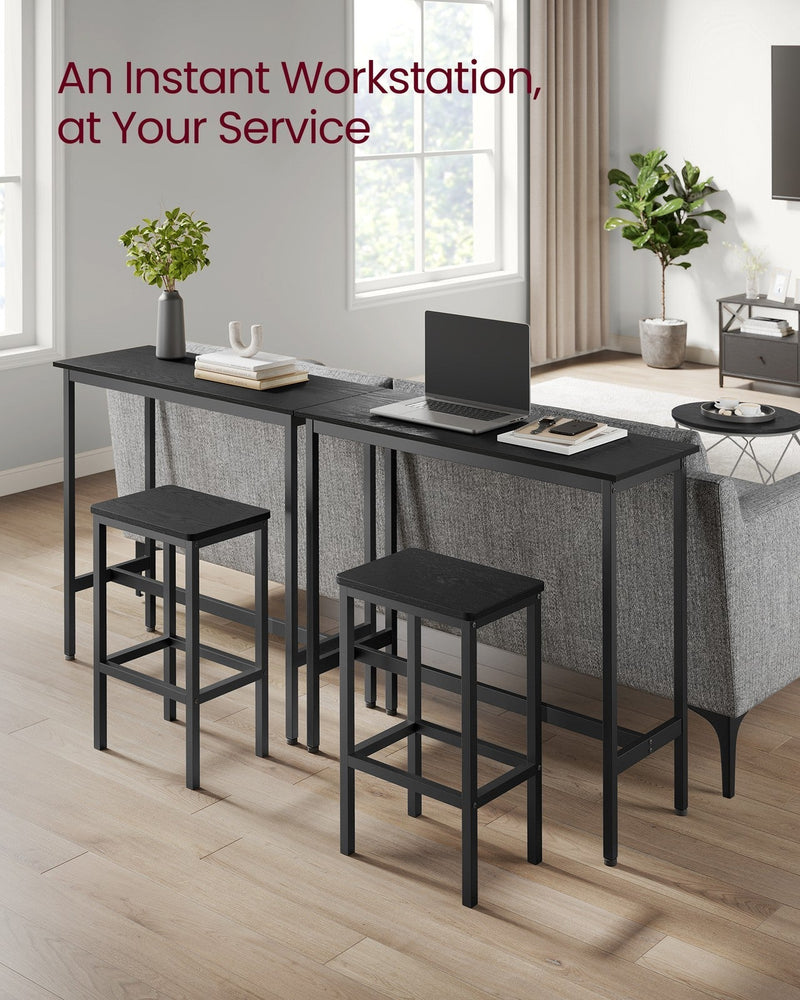 Vasagle bar table used as a narrow console workstation behind a sofa