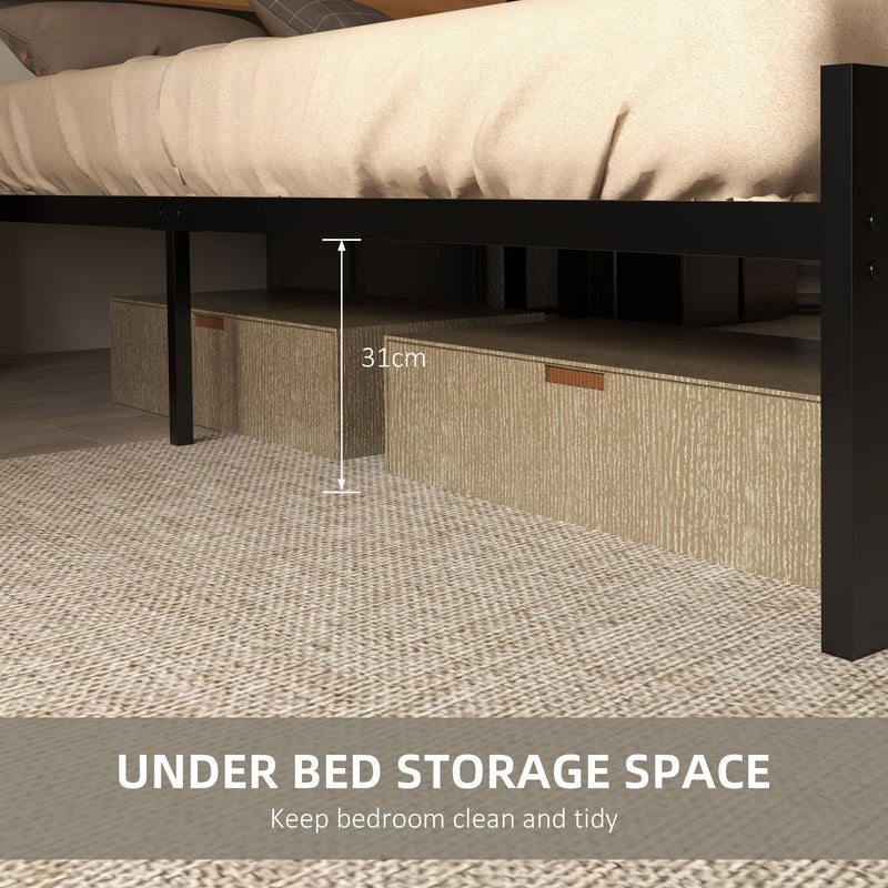 Close-up of the 31cm clearance under the bed frame for storage